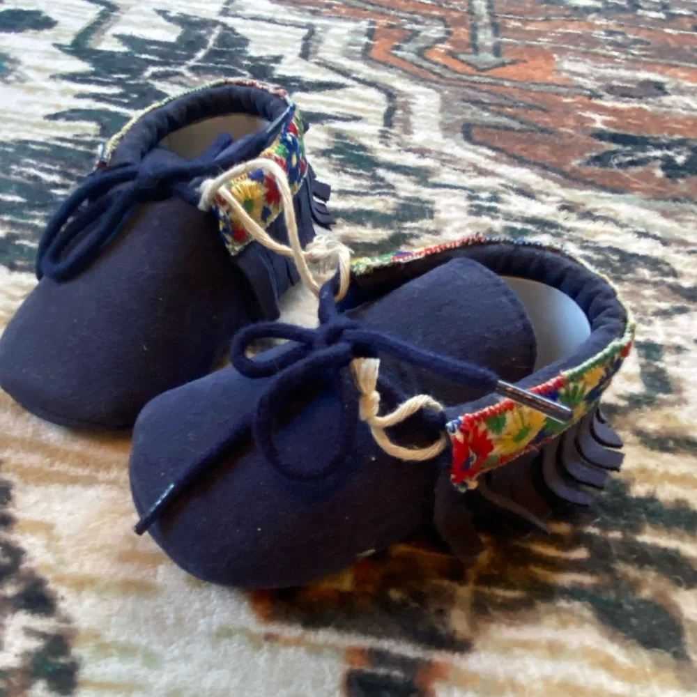 Embroidered Blue Baby Moccasins
